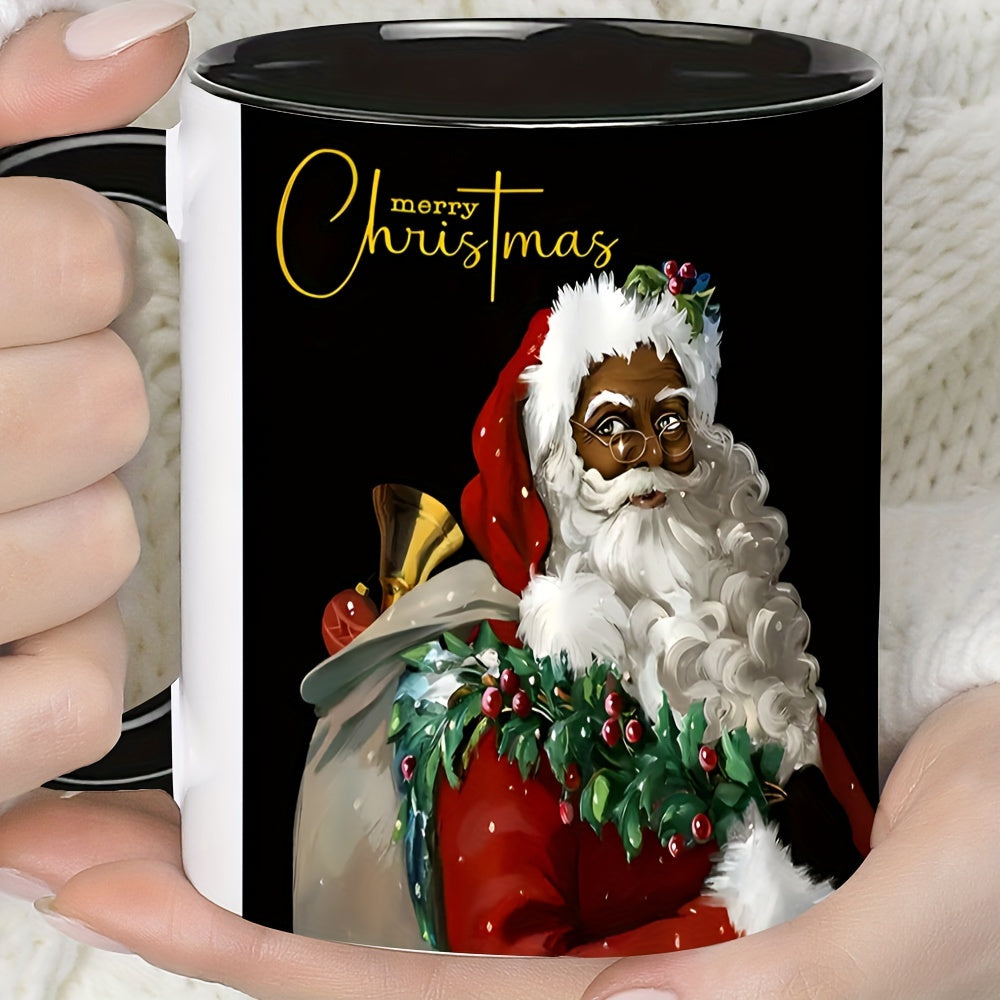 Merry Christmas Ceramic Coffee Mug 11oz - Santa with Gifts Holiday Design, Machine Washable, Reusable, Eco-Friendly Recyclable Material, Ideal for Juice, Milk, Perfect Gift for Family, Friends, Siblings