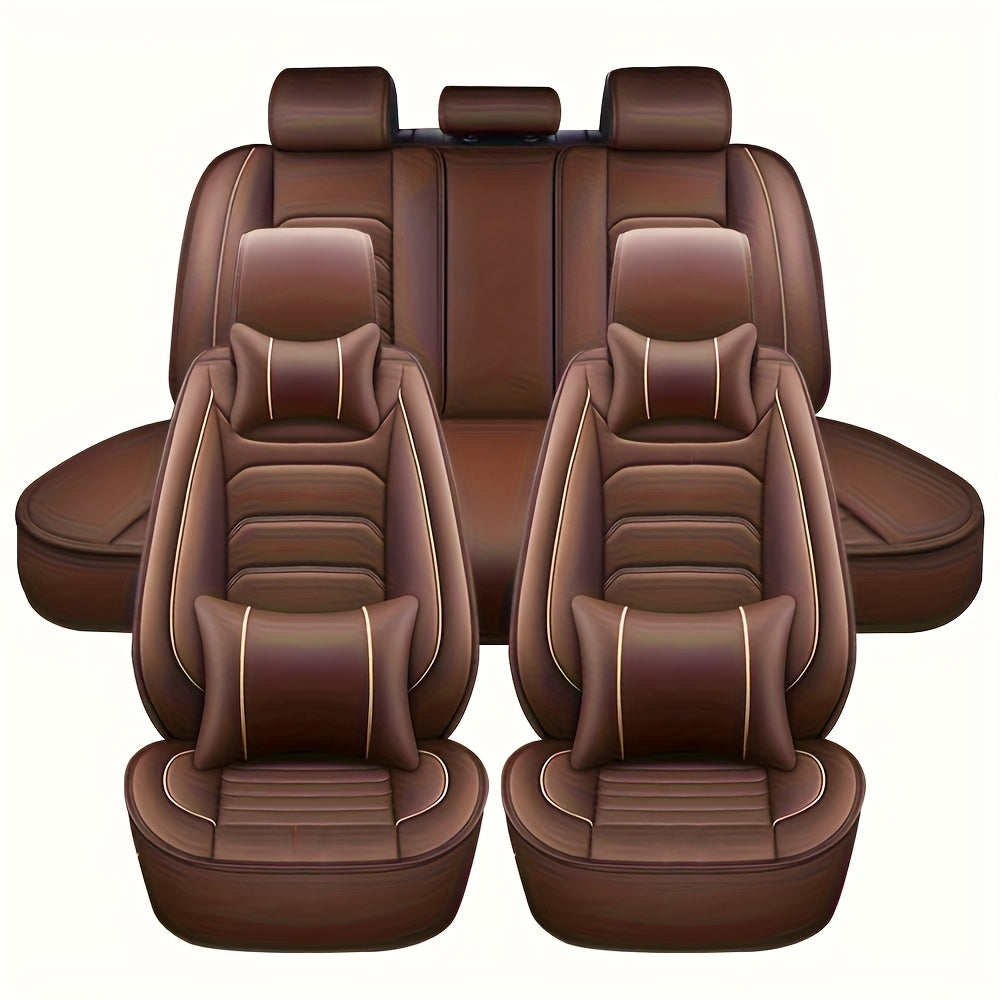 5-Seat Full Set Faux Leather Car Seat Covers - Waterproof All-Weather Protection, Full Surrounded Cushion Protector with Soft Foam Padding, Precise Fit for Cars, Trucks, Sedans & SUVs - Easy Installation, Durable Automotive I