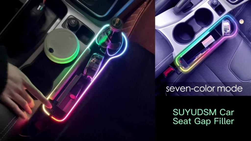 2pcs LED Car Seat Gap Filler with Cup Holder - USB Charging Console Side Storage Organizer & Atmosphere Light for Vehicle Interior Accessories