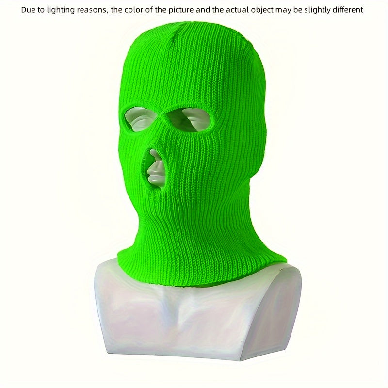 1pc Unisex Acrylic Balaclava Ski Mask, Street Style Knitted Warm Headgear, Medium Stretch Solid Color, Hand Washable, Halloween Horror Spoof Car Decoration, 100% Acrylic