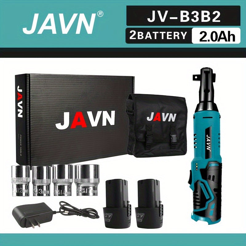 1 Set JAVN 12V Cordless Electric Wrench, 45NM 3/8'' Ratchet Wrench, Removal Screw Nut Car Repair Tools, Right Angle Wrench, Power Tool