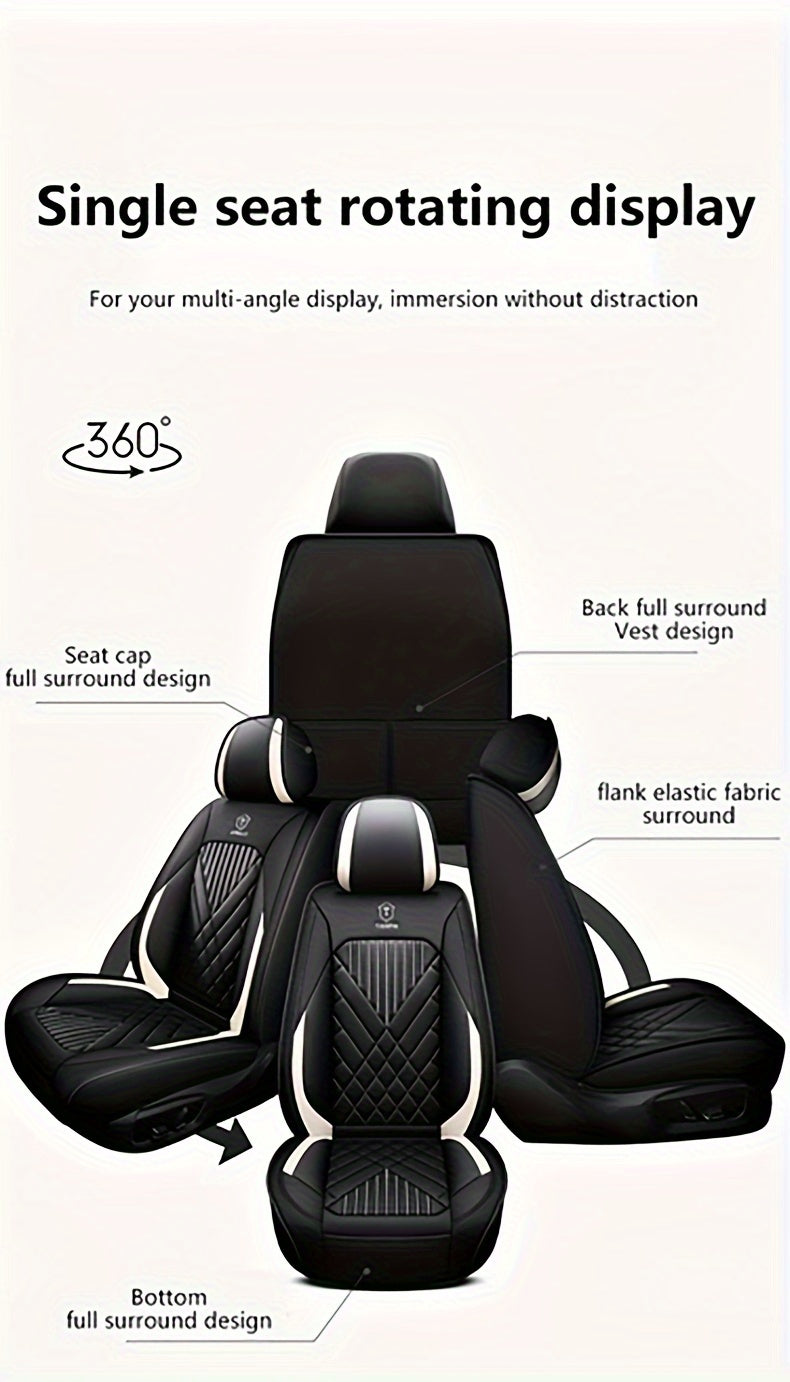 Luxury Full Faux Leather Car Seat Covers - Fit for 5-Seater Vehicles, Breathable & Stylish, All-Season Comfort