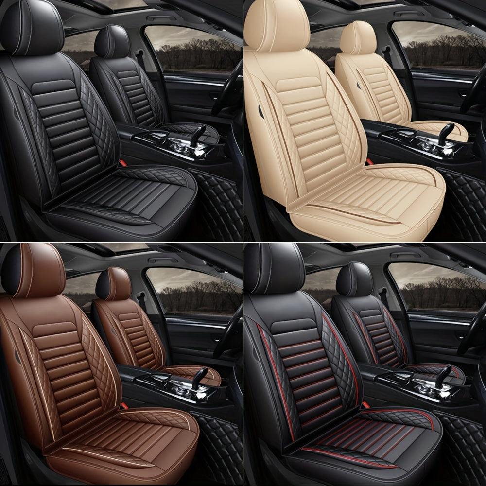 5-Seat Universal Fit Luxury Faux Leather Car Seat Cover Set - Waterproof, All-Season, Sponge Filled, PU Leather Surface, Front and Rear Cushion Protector for Sedan, Pickup, Trucks, Hatchbacks, SUVs, and Crossovers