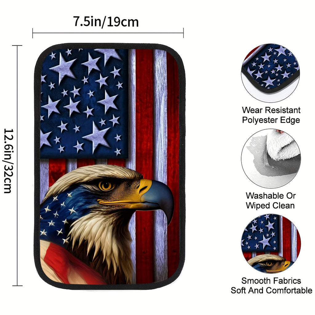 1pc Premium American Flag Eagle Pattern Car Center Console Cover - Bench Seat Consoles with Armrest Box Pad, Soft Touch Interior Decoration, and Stylish Design for Enhanced Driving Experience