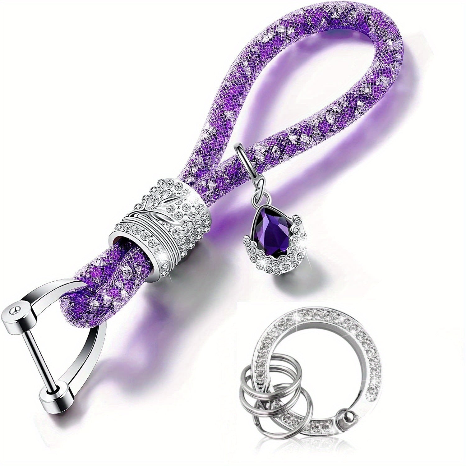 1pc Crystal Bling Car Keychain For Women, Glitter Rhinestone Keychain Ring Strap Keychain Accessories Car Key Decorations, Ideal Choice For Gifts