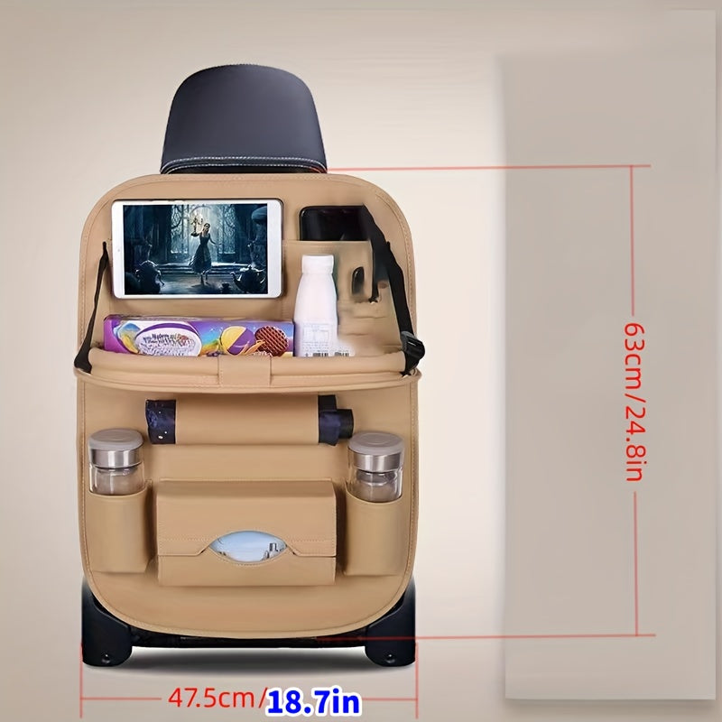 1/2pcs Upgrade Your Car Trip With The All-Ln-One Multi-Function Bag Storage Rear Seat Organizer - Lncluding Foldable Table Tray, Floor Mat, Tissue Box, Cup Holder, Umbrella Holder, Laptop Table And Car Tray!
