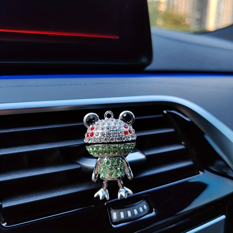 1pc Rhinestone Frog Design Car Air Outlet Aromatherapy Diffuser Clip, Shiny Cartoon Frog Shape Car Perfume Clip, Car Air Outlet Decoration Accessories