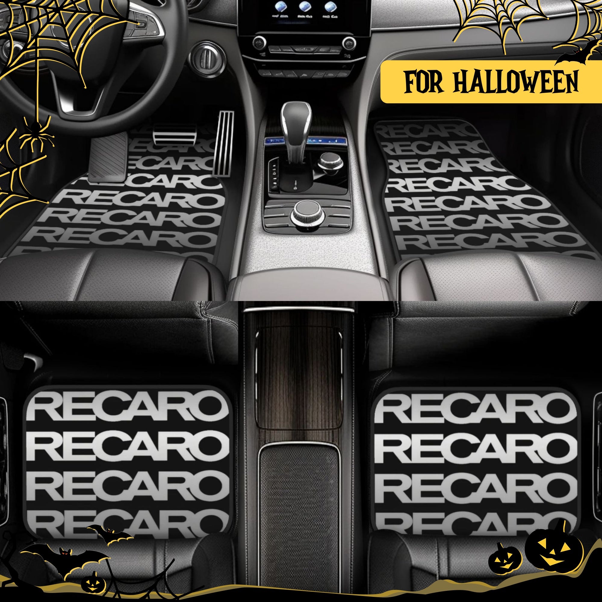 4pcs universal SUV car floor mats, RECARO letter theme elements suitable for all vehicles front and rear seats, fashionable and durable car accessories, all-season universal car decoration accessories for interior decoration.