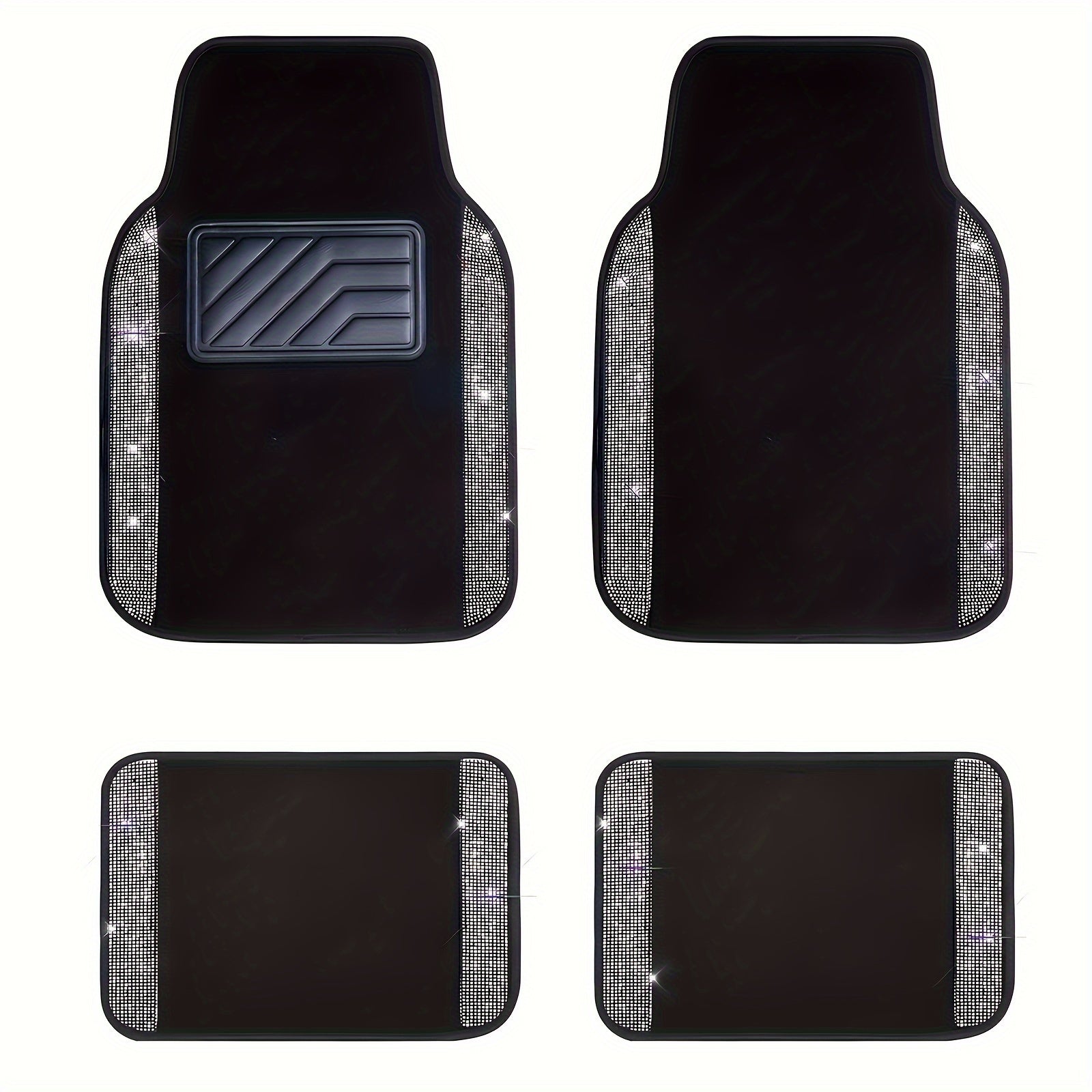 Car Floor Mats Shining Rhinestones Carpet, Bling Crystal Diamond Sparkly Glitter Car Floor Mats with Anti-Slip PVC Heel Pad Automotive Universal for SUV, Sedan, Car, Van, 4pcs for Girl Women
