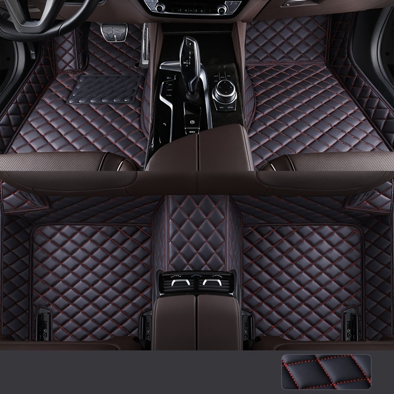 Custom PU Leather Car Floor Mats for BMW 5 Series E60 2004-2010, Left Drive Luxury Vehicle Floor Liners, Interior Accessories, Diamond Pattern Design