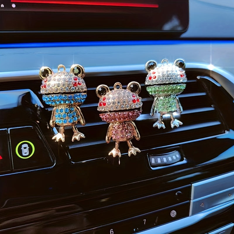 1pc Rhinestone Frog Design Car Air Outlet Aromatherapy Diffuser Clip, Shiny Cartoon Frog Shape Car Perfume Clip, Car Air Outlet Decoration Accessories