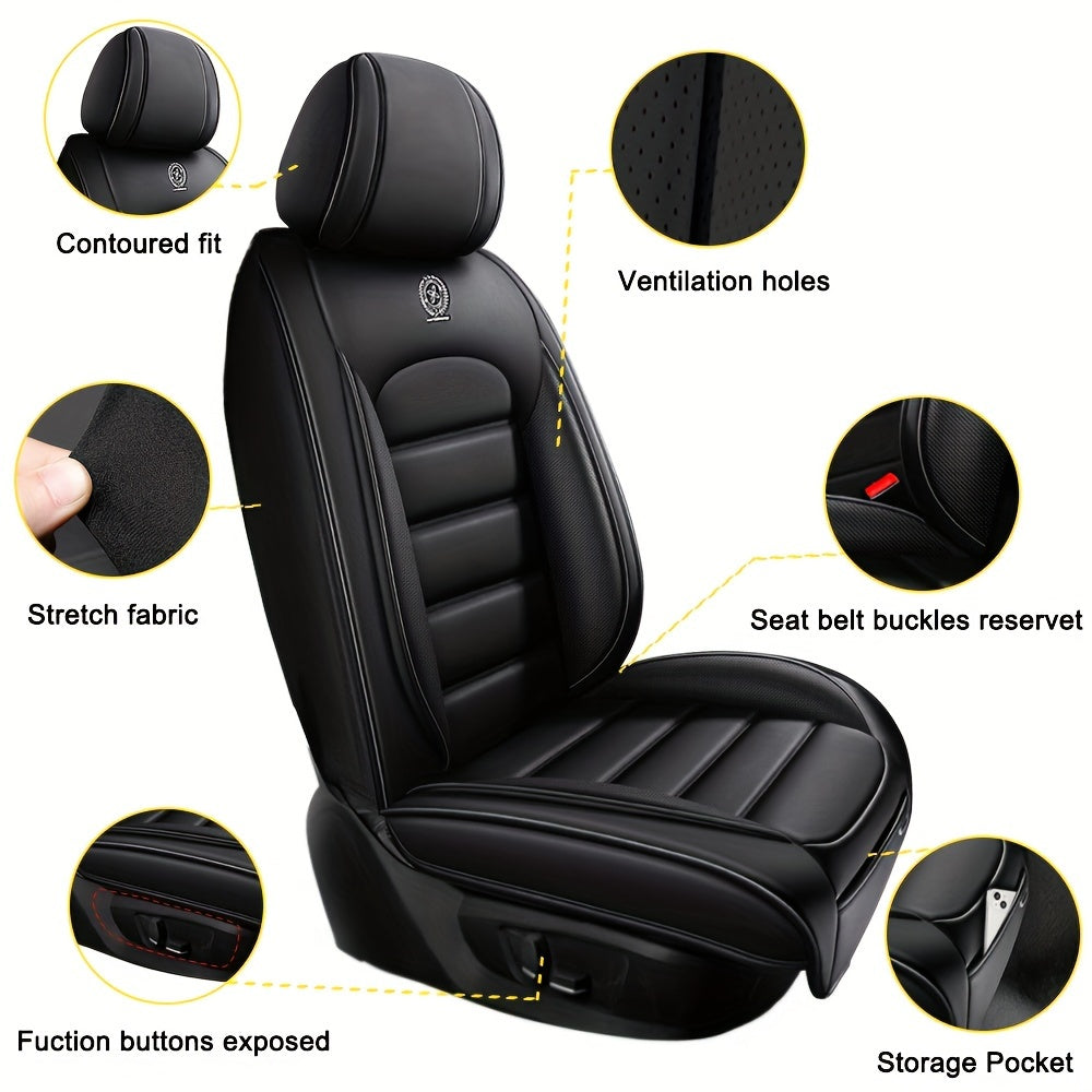 Ultimate 5-Piece Waterproof Nappa Leather Car Seat Cover Set - Luxury Ergonomic Protection with Headrest Pillows - Universal Fit for Sedans, SUVs, Pick-up Trucks, and Pet-Friendly