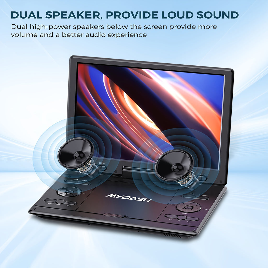 14.9" Large Portable DVD Player - Region Free, 12.5" HD Swivel Screen, Exclusive Button Design, Car Headrest Mount, High Volume Speaker, Supports CD/DVD/SD Card/USB, Black