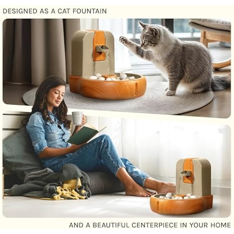 Cat Water Fountain Eco-Friendly Zen Cat Fountain with Feng Shui Design Bioplastic Wheat-Based Material Splash-Free Easy to Clean Premium Filtration Water Fountains for Cats Indoor
