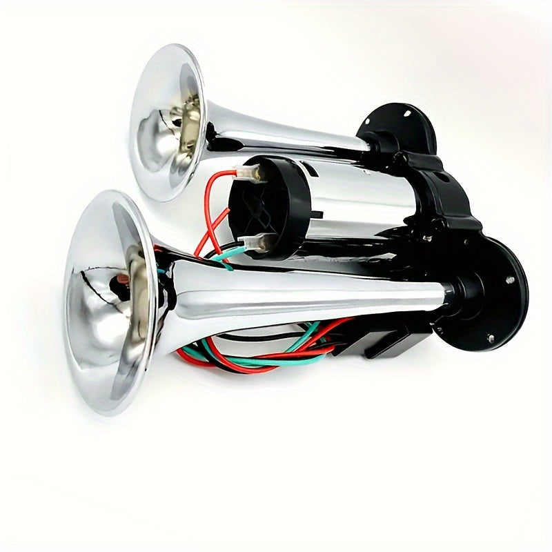 12V Dual-Tone Train Air Horn Kit - Super Loud, Universal Electric Horn for Cars, Trucks, Boats, Vans - Ideal for Vehicle Safety & Signal Needs