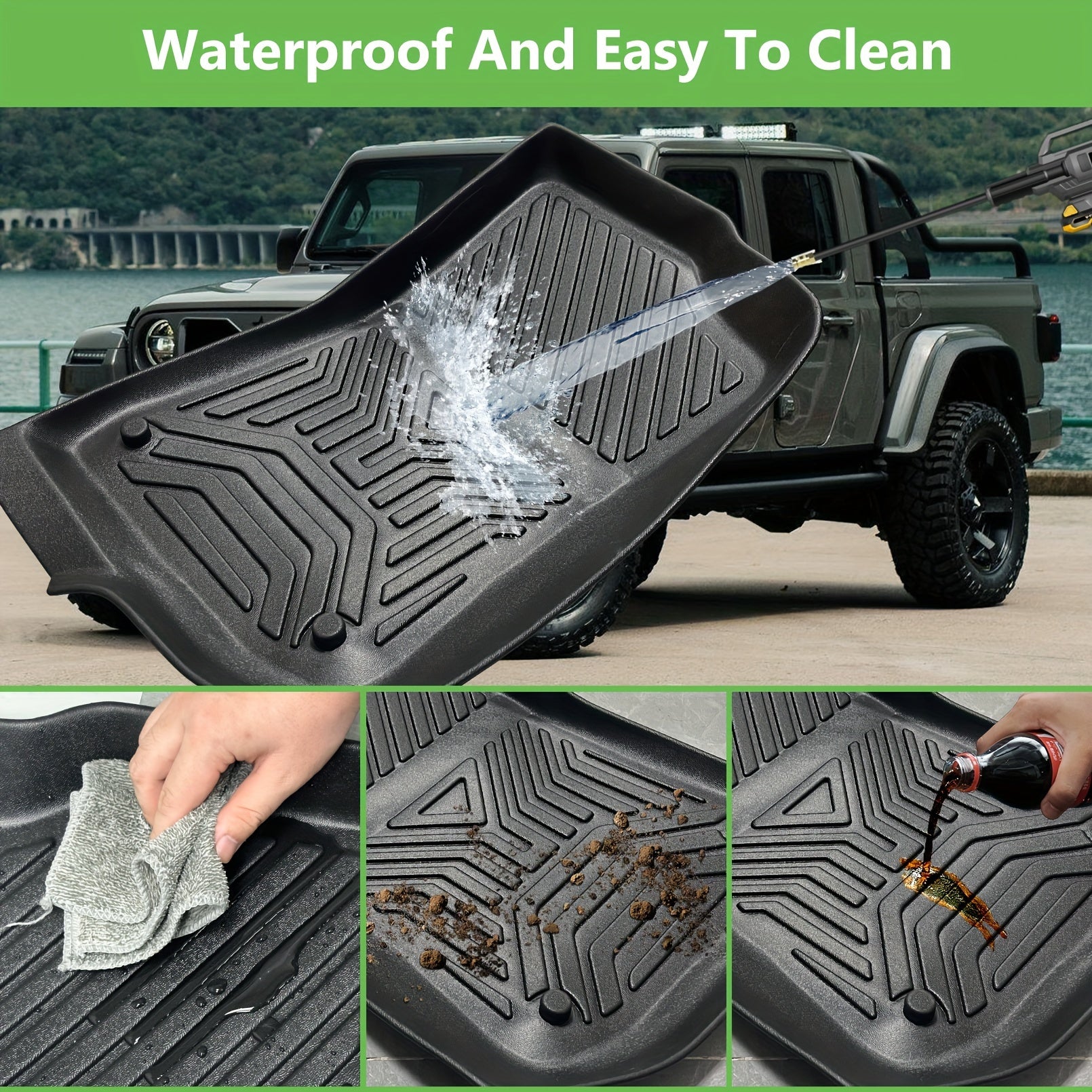 Floor Mats Fit for Jeep Gladiator JT 2020-2024, Custom Fit TPE All-Weather Rubber Floor Mats, 1st & 2nd Row Full Set Car Liners, Black