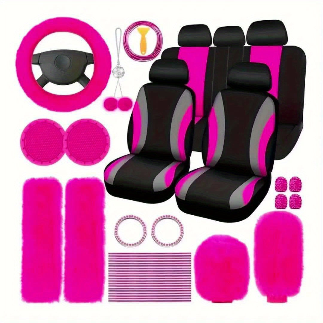 45pcs Car Seat Set Plush Pendant Steering Wheel Universal Car Accessories Interior Set - The Perfect Choice For Fashionable Ladies, christmas gifts