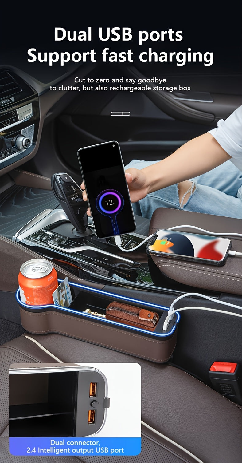Car Seat Slot Storage Box, ABS Resin, with Mobile Phone Holder, Charger, Ambient Lighting, Center Control Armrest, for Car Interior