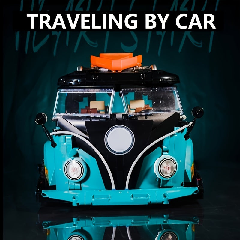 2550pcs 1:10 low lying explosive modified T1 camping vehicle small particle puzzle assembly plug-in block car model high difficulty assembly technology mechanical block toy