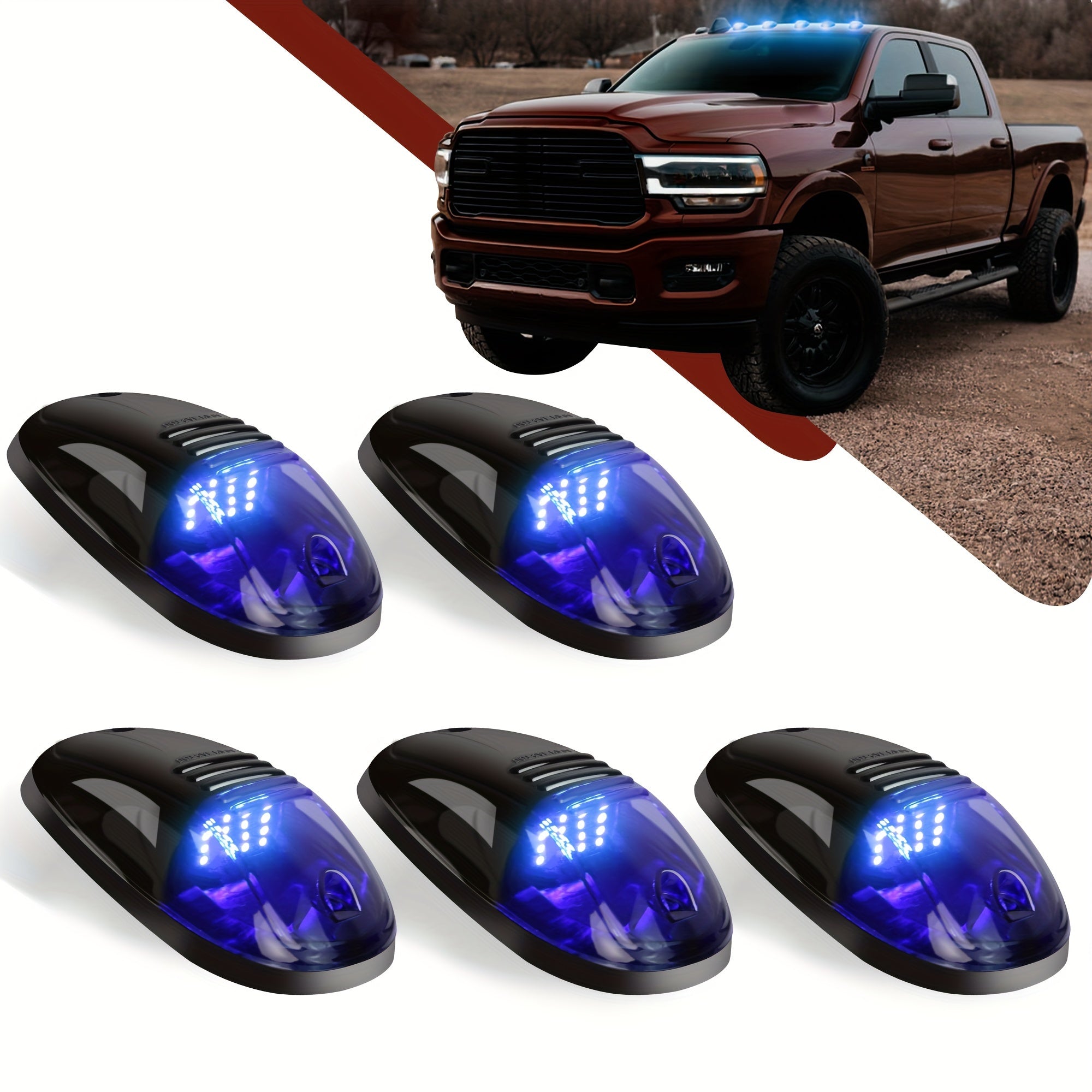 5pcs/Set 12V LED Smoke Cab Roof Running Top Marker Light Bulb Assembly, Replacement for 1500 2500 3500 4500 5500 2003-2018 Pickup, Without Battery, for Car