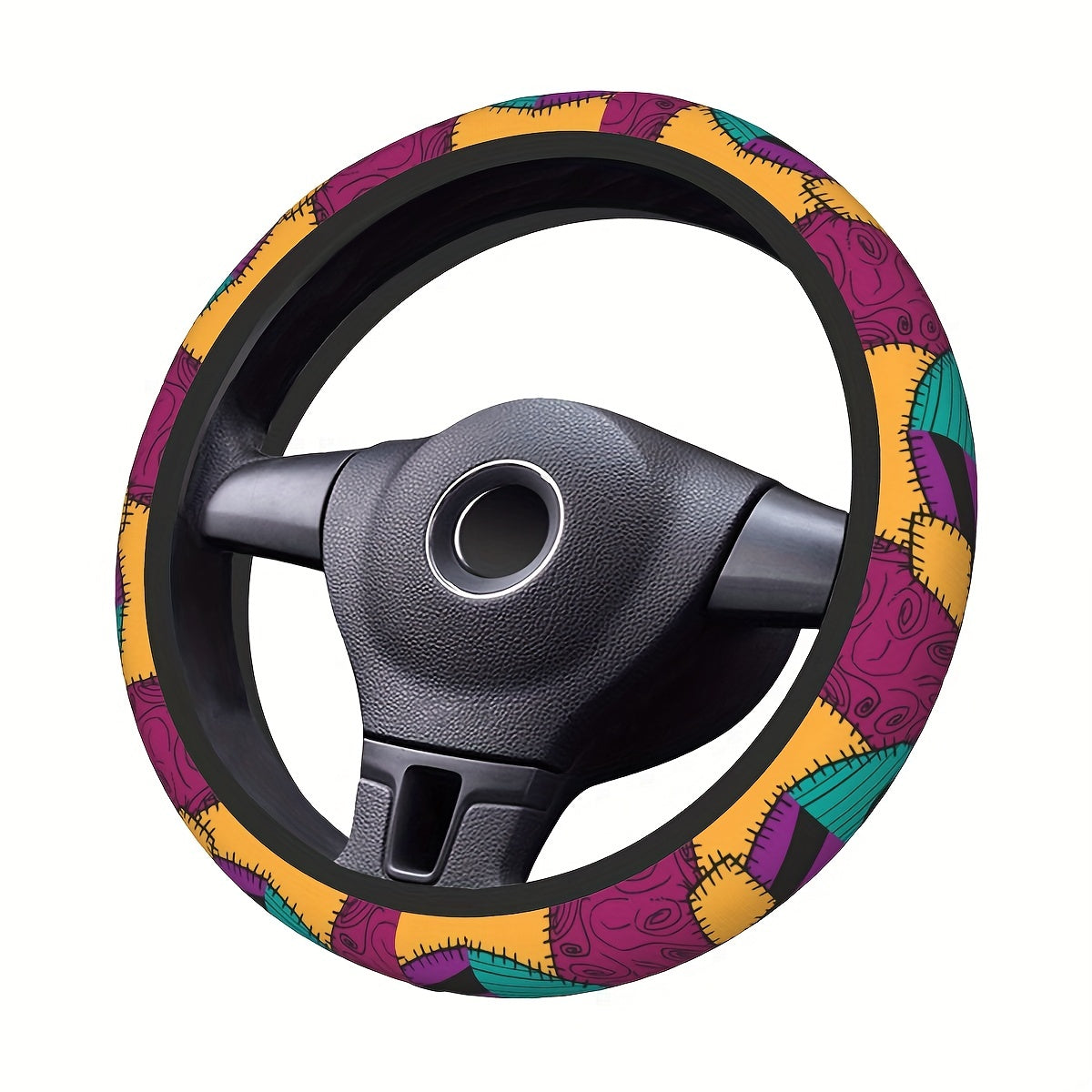 6-Piece Complete Car Decoration Kit - Soft Polyester Steering Wheel Cover, Center Console Pad, Cup Holder Coasters, and More - No Filler, Durable, and Easy to Clean Nightmare Before Christmas Accessories