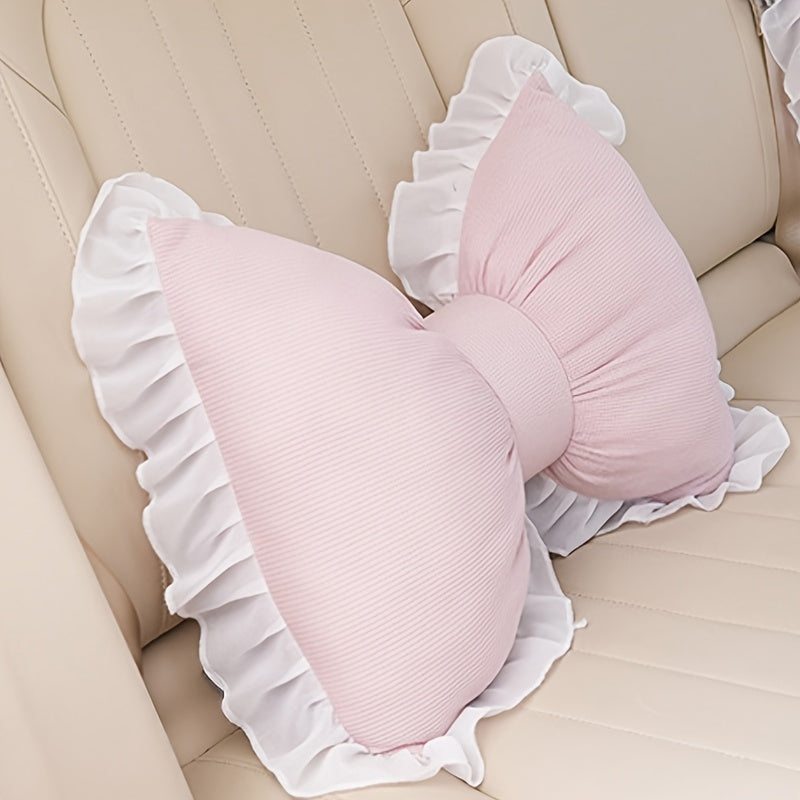 1 Set Creative Butterfly Lace Edge Car Headrest and Lumbar Support Cushion - Breathable Polyester Fiber Neck Pillow and Seat Back Pillow for All Seasons, Comfortable Vehicle Accessories