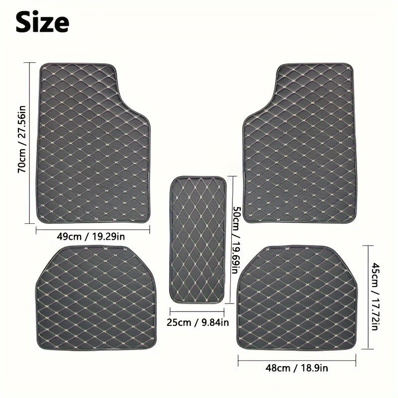 Universal  5pc Waterproof & Stylish Leather Car Floor Mats - Checkered, Fit with Easy Installation for Enhanced Interior Protection
