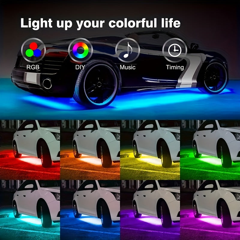 Wireless 4PCS RGB Car Underglow Lighting Kit - Music Sync, Durable Build, Remote Control for Vehicle Ambiance Enhancement