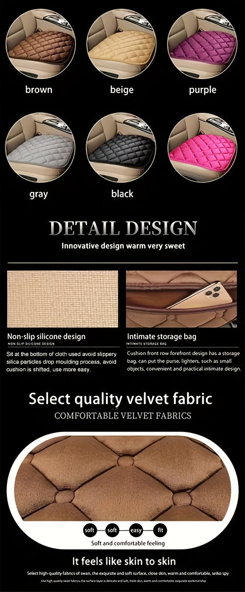 Diamond Pattern Plush Car Seat Cover Set - Universal Fit Warm Winter Automotive Seat Cushions, 3-Piece Vehicle Seat Pad Kit with Secure Buckle System for Car Interior Accessories