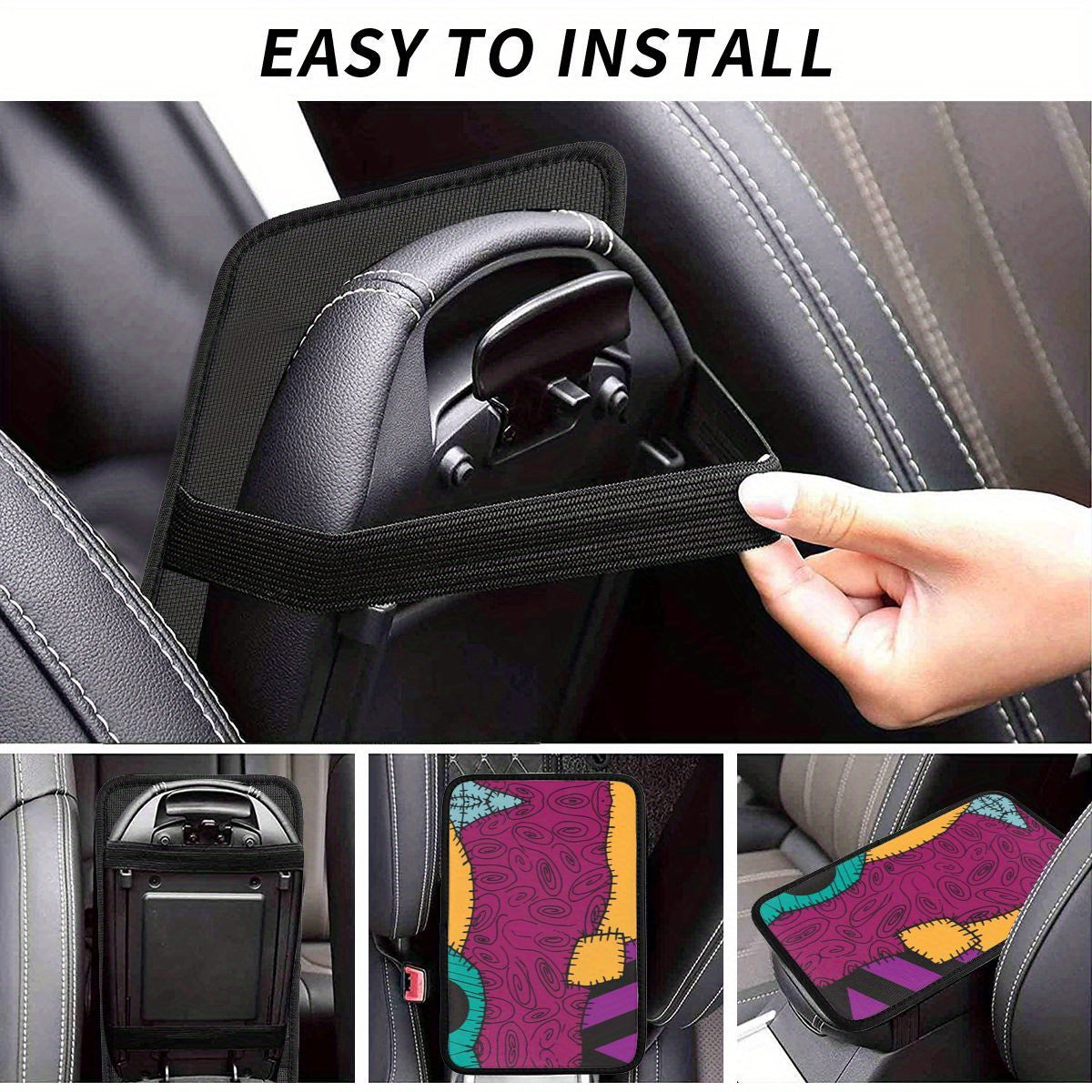 6-Piece Complete Car Decoration Kit - Soft Polyester Steering Wheel Cover, Center Console Pad, Cup Holder Coasters, and More - No Filler, Durable, and Easy to Clean Nightmare Before Christmas Accessories