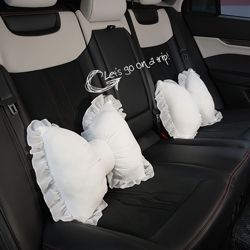 1 Set Creative Butterfly Lace Edge Car Headrest and Lumbar Support Cushion - Breathable Polyester Fiber Neck Pillow and Seat Back Pillow for All Seasons, Comfortable Vehicle Accessories