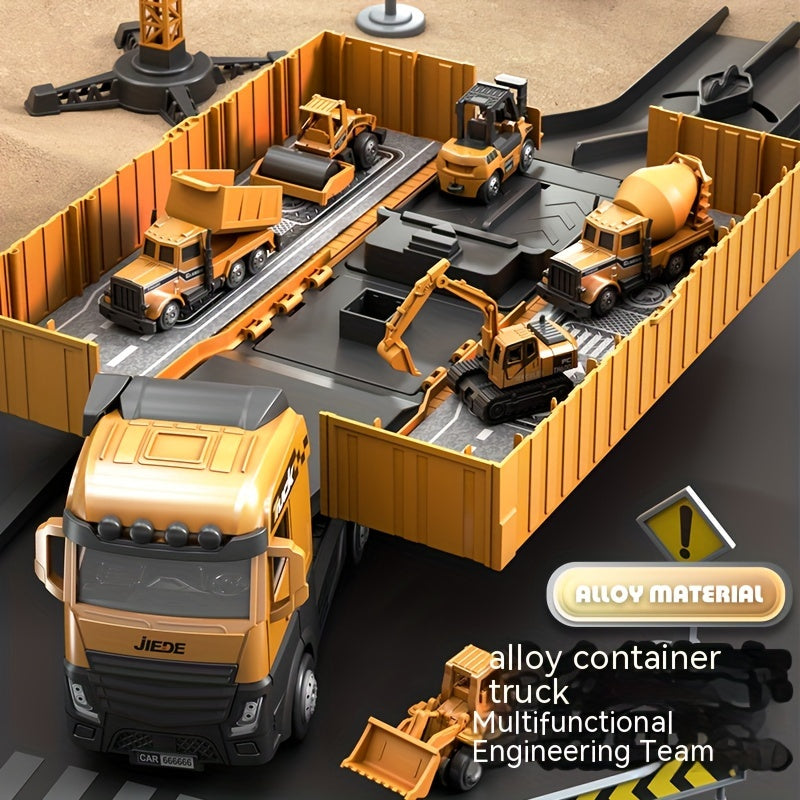 Super Large Alloy Container Engineering Vehicle Set Toy Container Ejectable Large Crane Model Boy As Halloween Gift