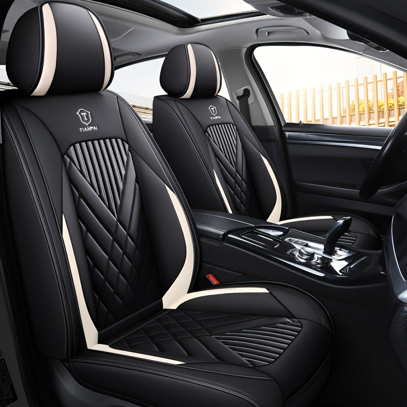 Luxury Full Faux Leather Car Seat Covers - Fit for 5-Seater Vehicles, Breathable & Stylish, All-Season Comfort