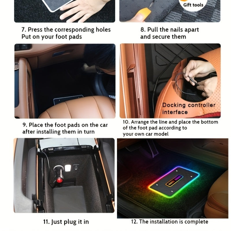 Car LED Lights for Floor Mats, Interior Car LED Strip Lights, Luminous Ambient Neon Car Lighting Kits, Universal Automotive Floor Mats