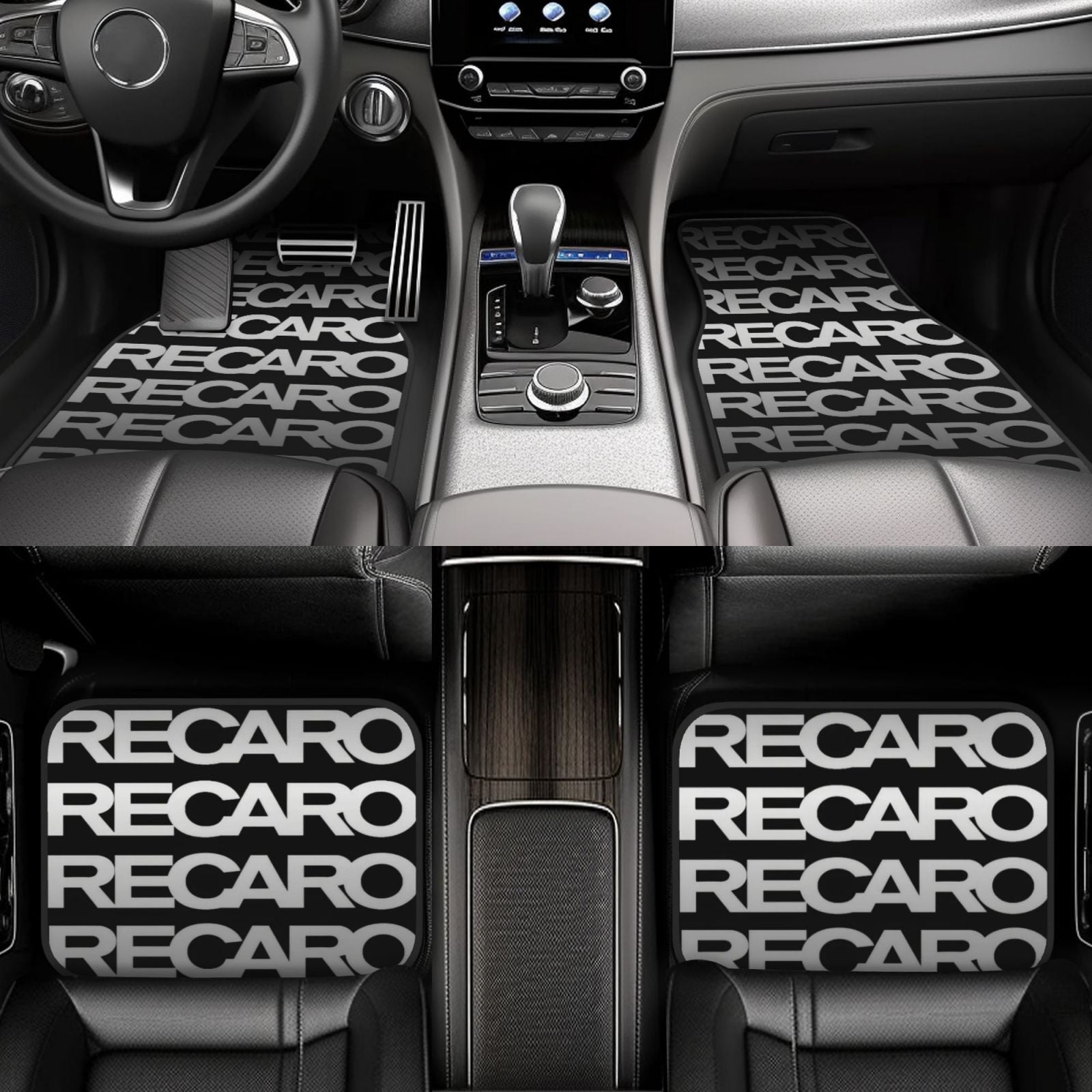 4pcs universal SUV car floor mats, RECARO letter theme elements suitable for all vehicles front and rear seats, fashionable and durable car accessories, all-season universal car decoration accessories for interior decoration.