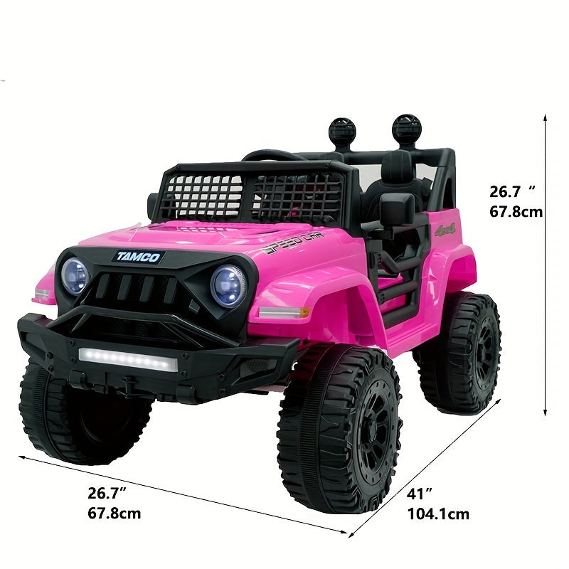 Perfect gifts for childhood 12v ride on car w/remote control, children's toy off-road vehicle w/ power display, LED headlight, 3-point safety belt, 4 independent shock absorber, 2 powerful motors