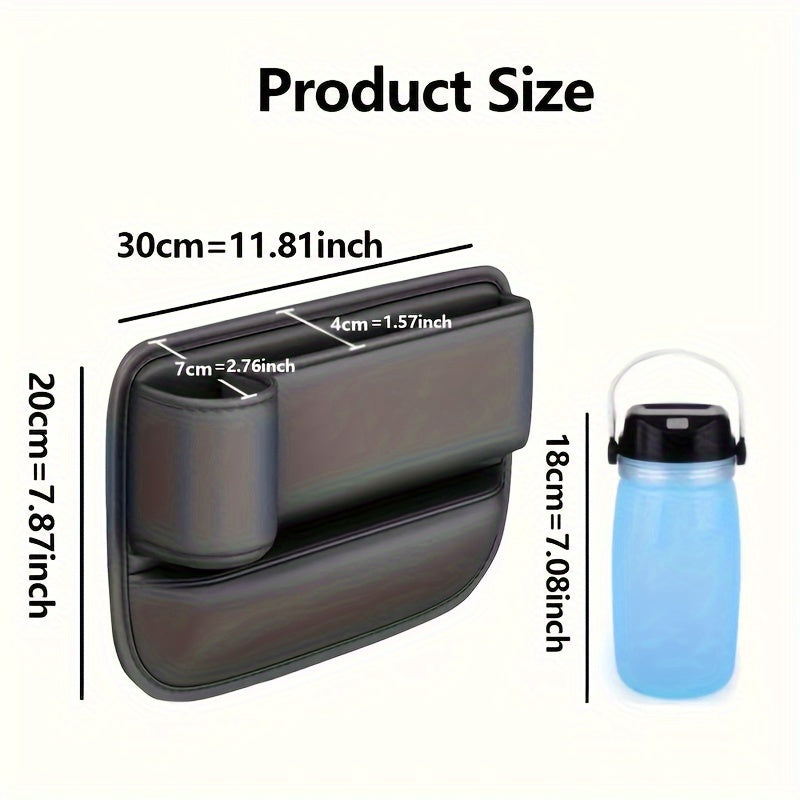 1 count Multifunction Car Seat Gap Storage Bag For Car Seat Gap Filler With Phone Cup Holder PU Leather Car Seat Slot Organizer Box Leak-proof Storage Bags for Phones Glasses Keys Cards
