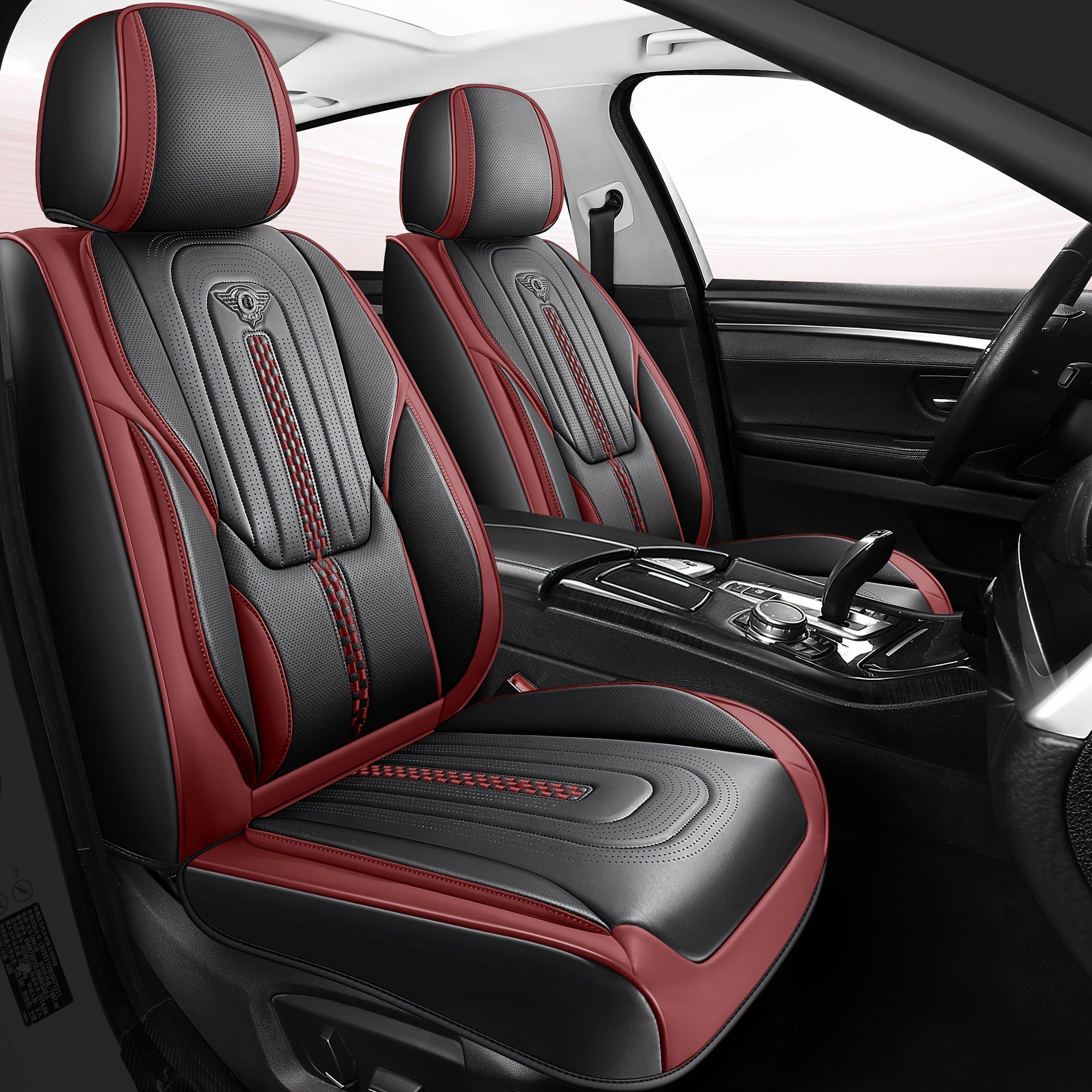 Red Rain PU Leather Car Seat Cover Breathable Universal Car Seat Covers For Front And Rear Seats 13pcs Automotive Seat Cushion Cover Fit Car Truck SUV Van
