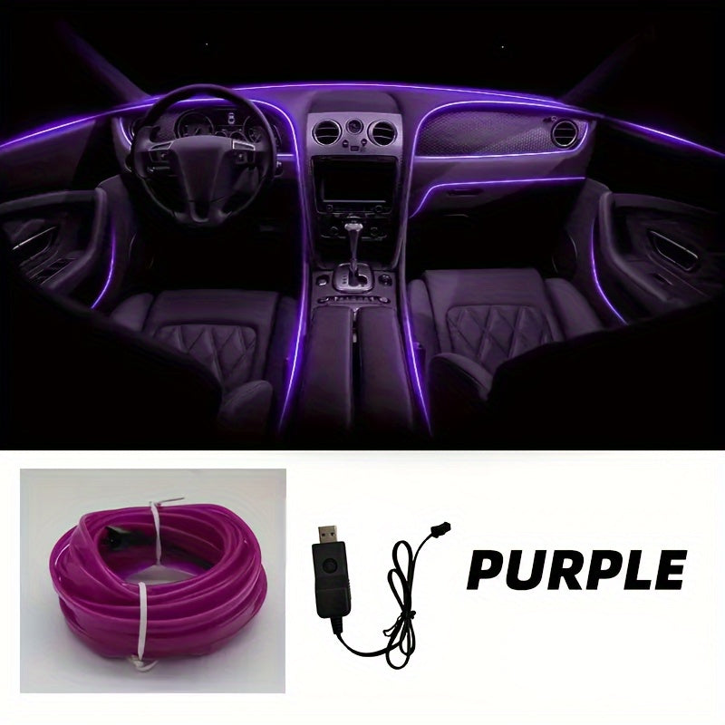 Flexible 200cm/79inch LED Strip Automobile Atmosphere Lamp - Car Interior Lighting Decoration Garland Wire Rope Tube Line Neon Light USB Drive