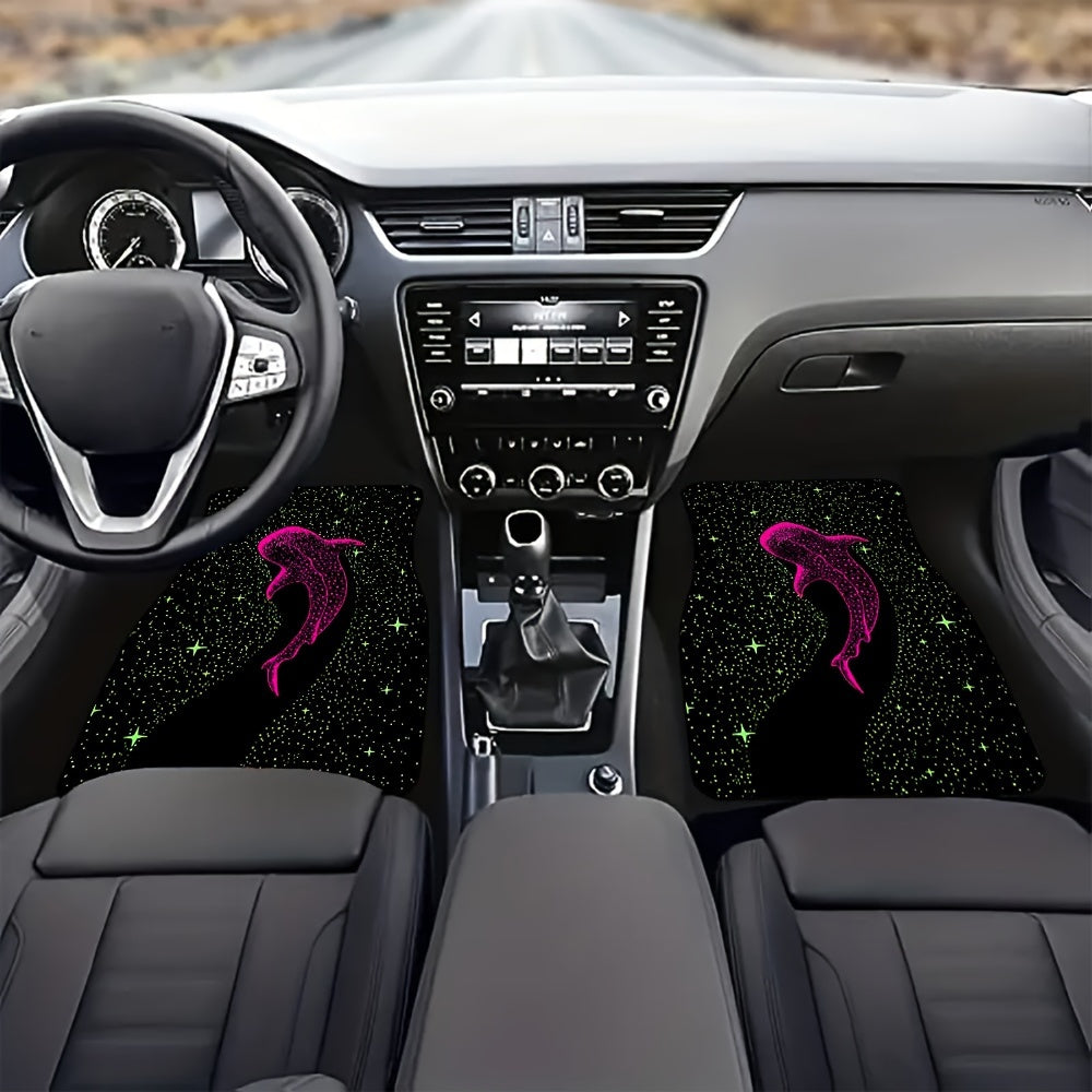 （Open JIT）2/4pcs Whale Pattern Flannel Black Illumination Car Floor Mats, UV Reactive Luminous Car Floor Mats, Water Absorbing counter-slip counter-fouling Floor Mats, toward Most Cars Front And Rear Seat Carpets, Car Int