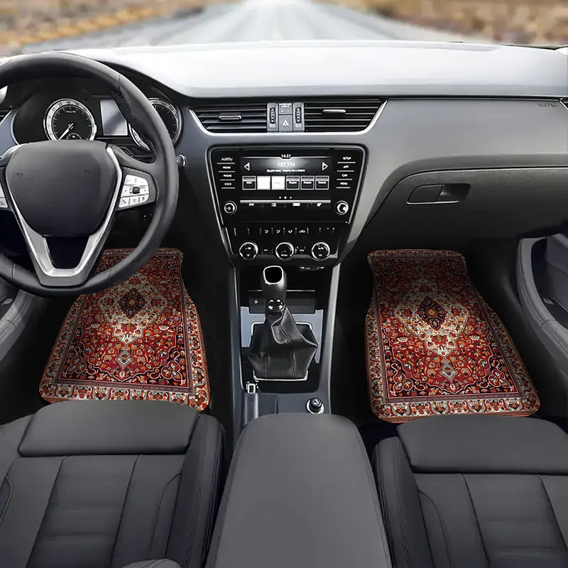 Set of 4 Universal Vintage Moroccan Car Floor Mats, Suitable for Front And Rear Seat Protection in All Vehicles, Stylish And Durable Automotive Accessories, All-Season Car Carpets for Interior Decoration, Enhancing Your Car'S