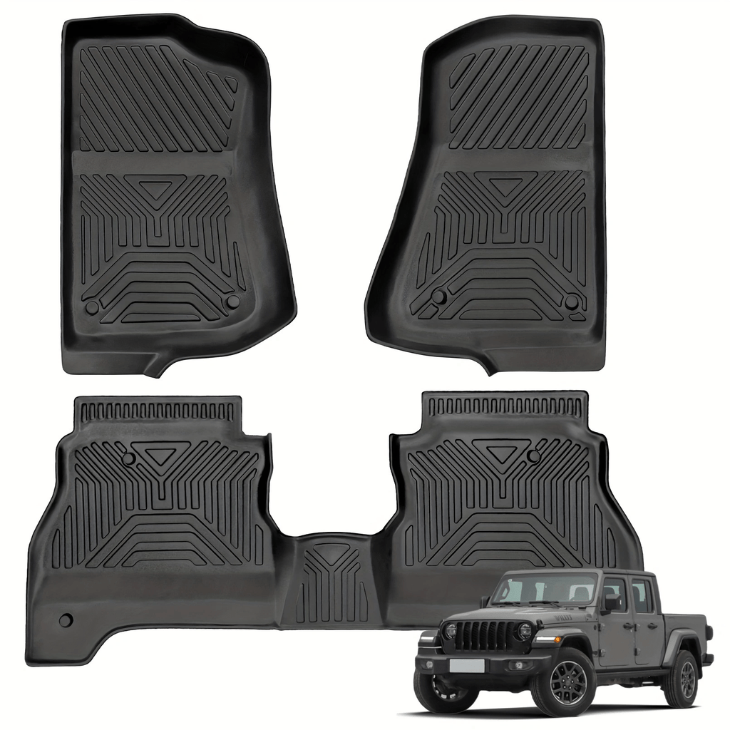 Floor Mats Fit for Jeep Gladiator JT 2020-2024, Custom Fit TPE All-Weather Rubber Floor Mats, 1st & 2nd Row Full Set Car Liners, Black