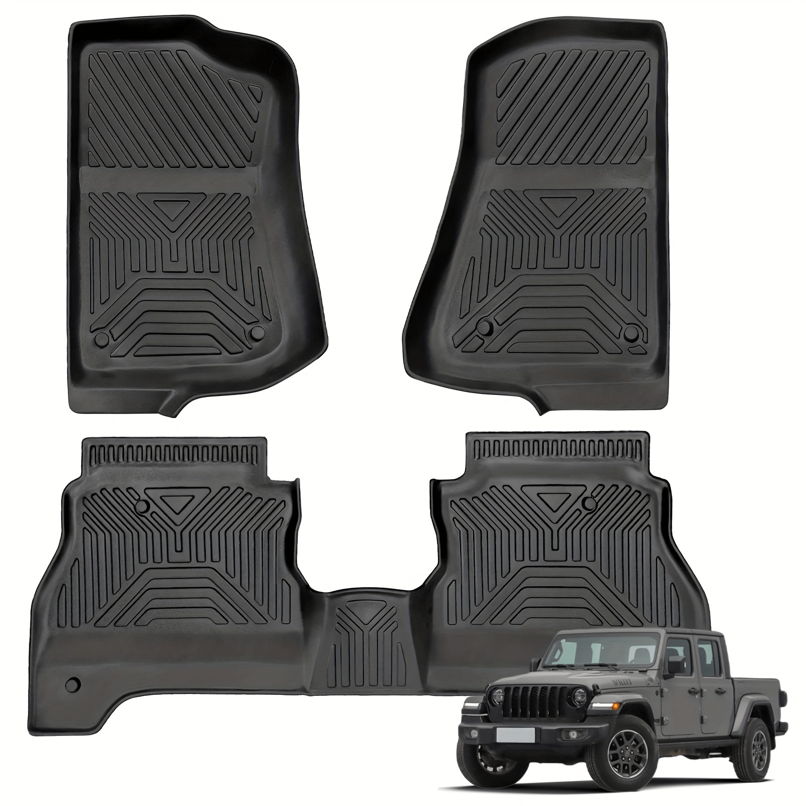 Floor Mats Fit for Jeep Gladiator JT 2020-2024, Custom Fit TPE All-Weather Rubber Floor Mats, 1st & 2nd Row Full Set Car Liners, Black