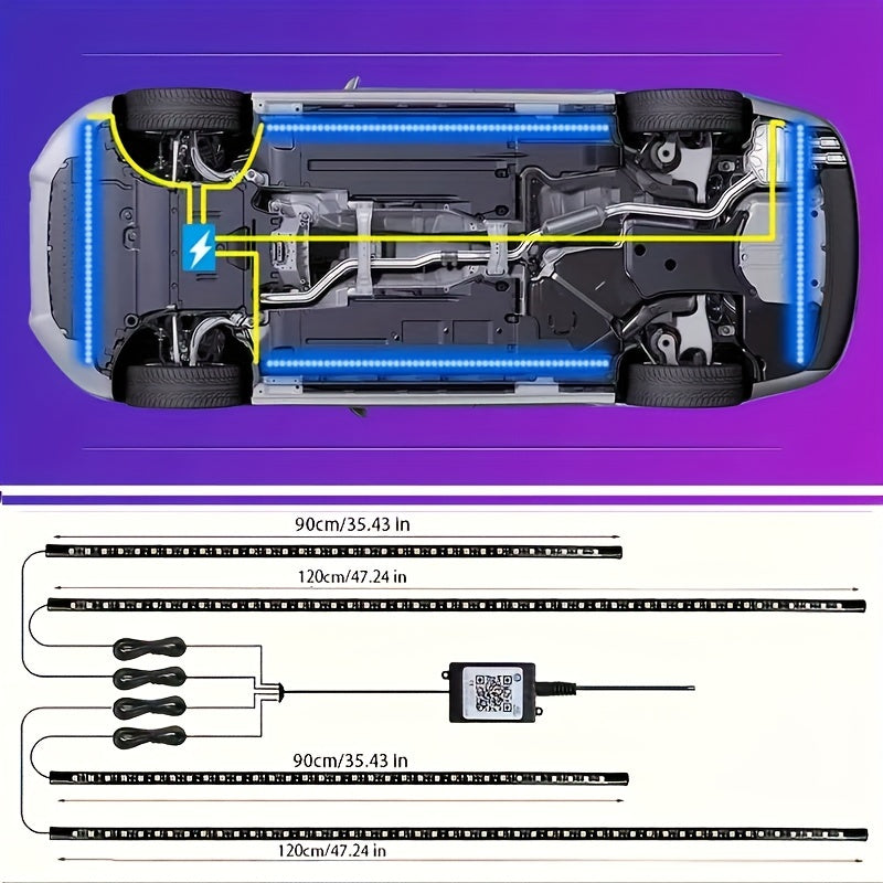 Wireless 4PCS RGB Car Underglow Lighting Kit - Music Sync, Durable Build, Remote Control for Vehicle Ambiance Enhancement