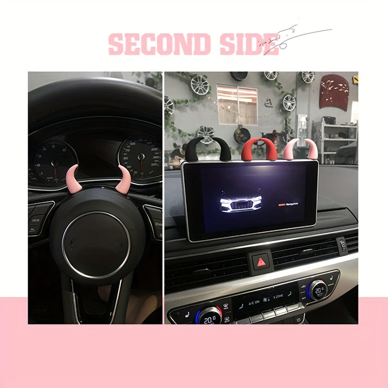 2pcs Mini Devil Horn Car Steering Wheel Decals - Cute & Creative Dashboard Accessories for Vehicle Air Vent