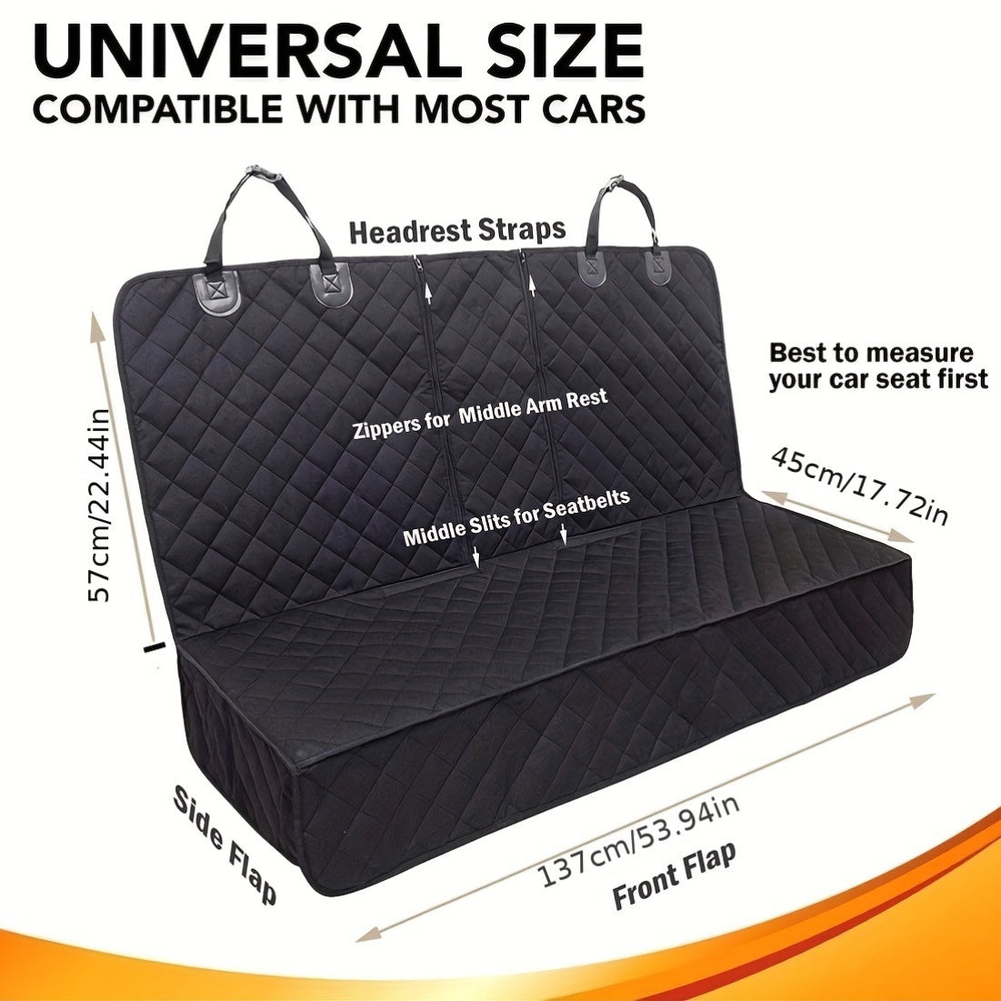 Luxury Quilted Waterproof Non-Slip Dog Car Seat Cover with Armrest Compatible Zipper and Seatbelt Leash for Cars, Trucks, SUVs