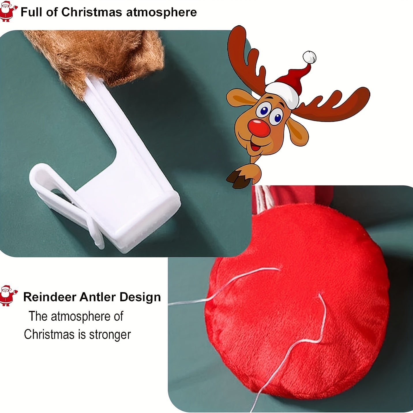 Rudolph Reindeer Christmas Costume Kit - Car Window Roof-Top & Grille Antlers & Nose with Jingle Bell - Auto Accessories Decoration