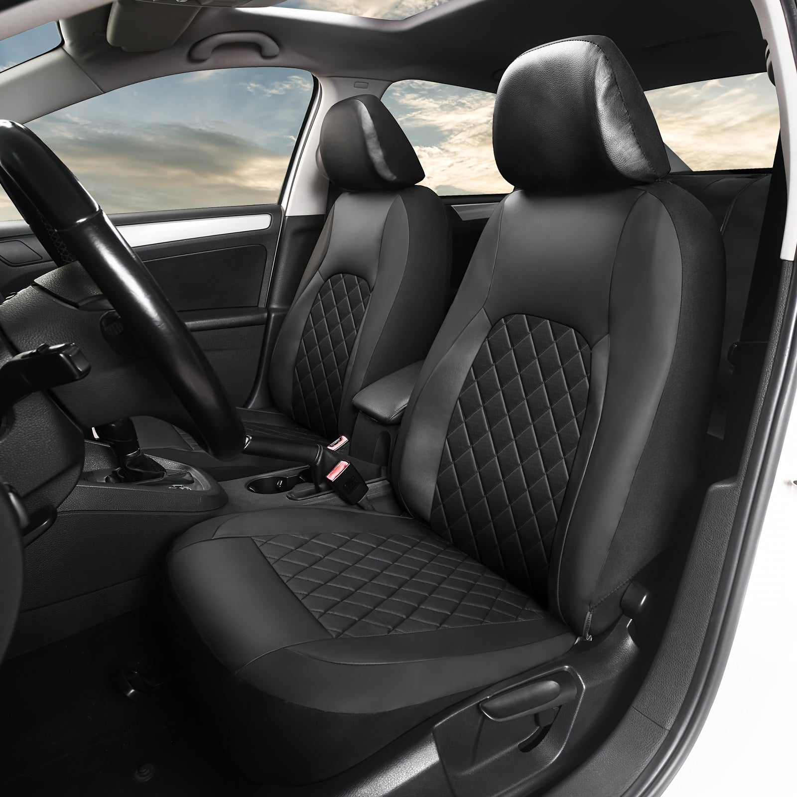 Universal Faux Leather Car Seat Covers Full Set Car Seat Covers Full Set Front Seats and Rear Bench, Universal Fit 5 Seat Covers for SUV, Automotive Truck, Scratch Proof