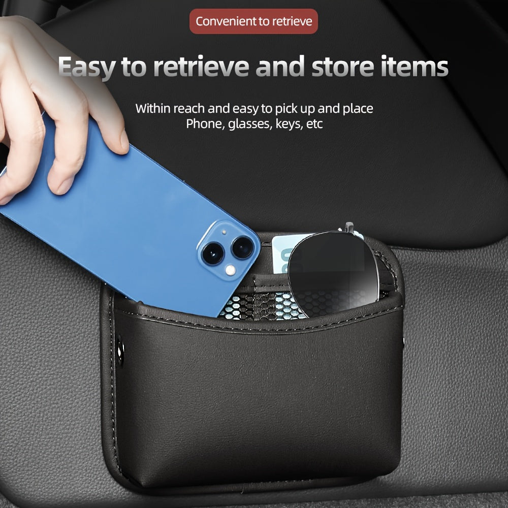 PU Leather Car Side Pocket Organizer - Universal Cell Phone and Sunglasses Holder for Car Seat Gap, Door, Window, Console - Car Accessories Storage Pouch