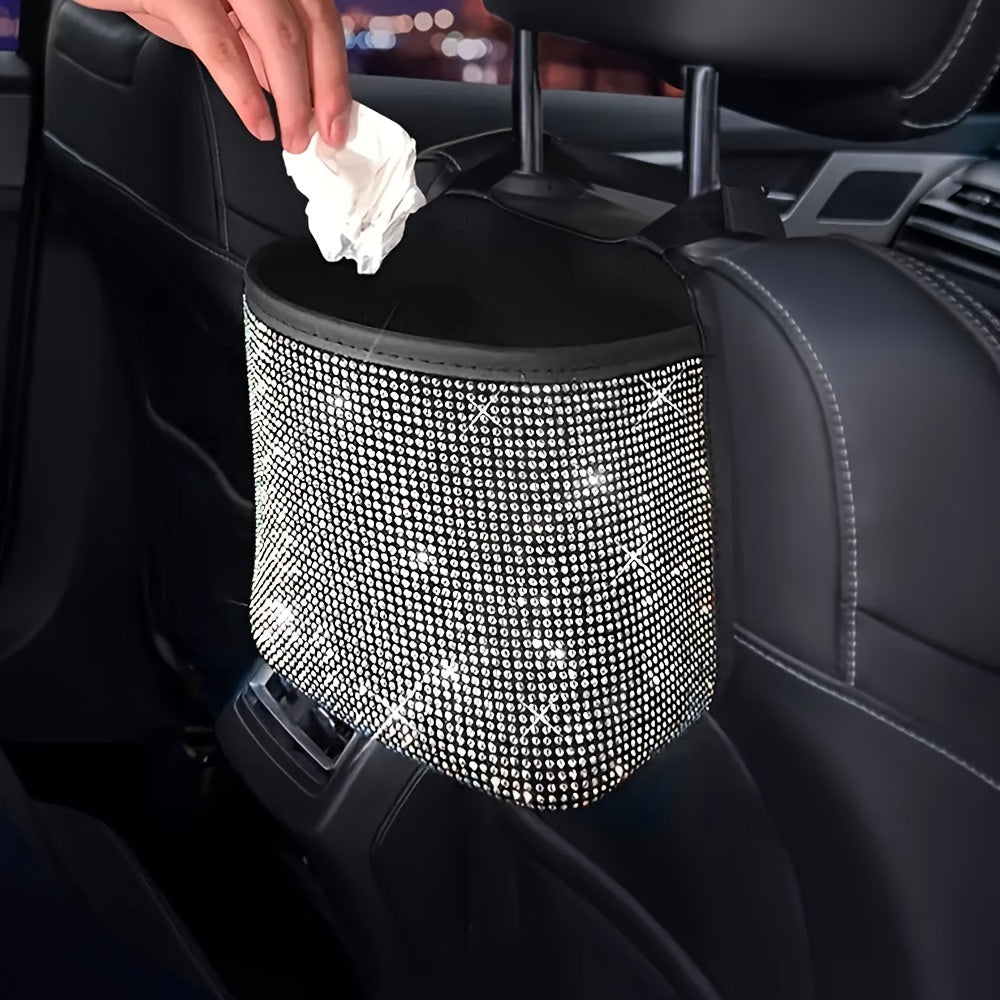 1pc Bling Car Seat Back Hanging Storage Bag - White Rhinestones Seat Back Storage Pocket - For Car Organization & Trash Disposal - Suitable for All Car Models - Perfect Gift for Car Enthusiasts